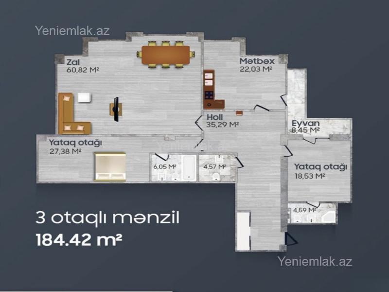 4 otaqlı mənzil satılır, Nəsimi, Bakı