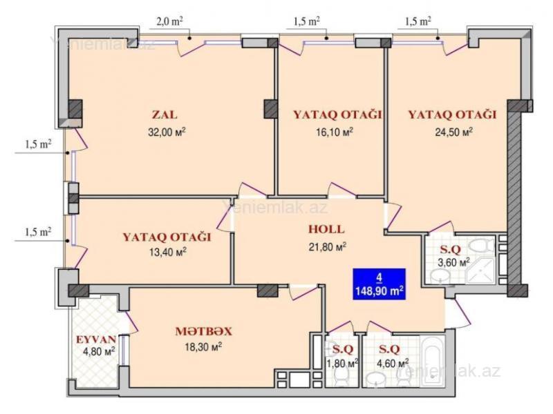 4 otaqlı mənzil satılır, Nəsimi, Bakı