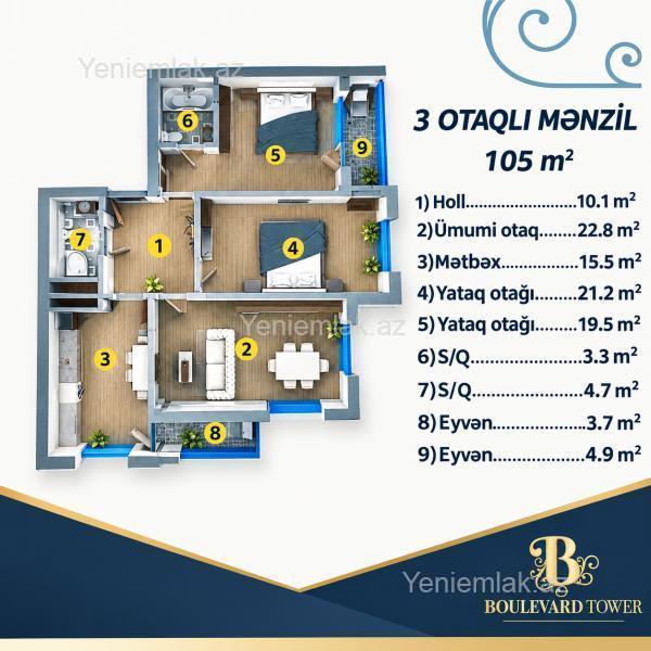3 otaqlı mənzil satılır, Xətai, Bakı