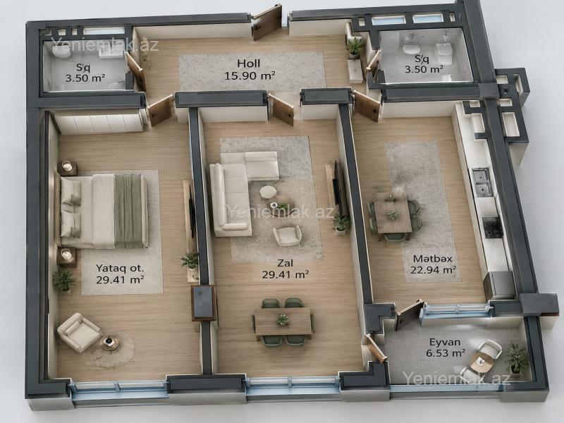 2 otaqlı Bina evi menzil, Səbail rayonu, Bakı