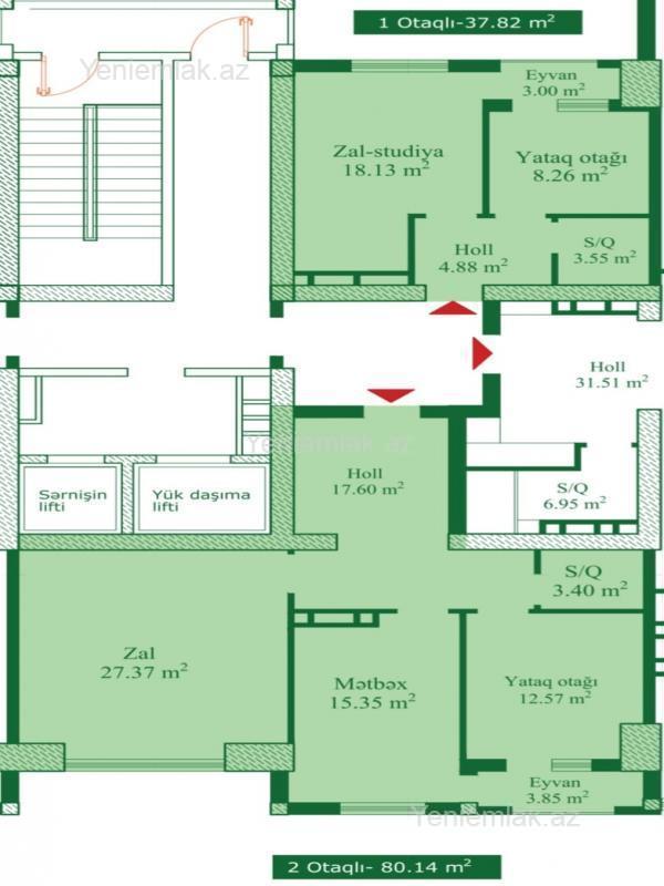 2 otaqlı Bina evi menzil, Nəsimi rayonu, Bakı