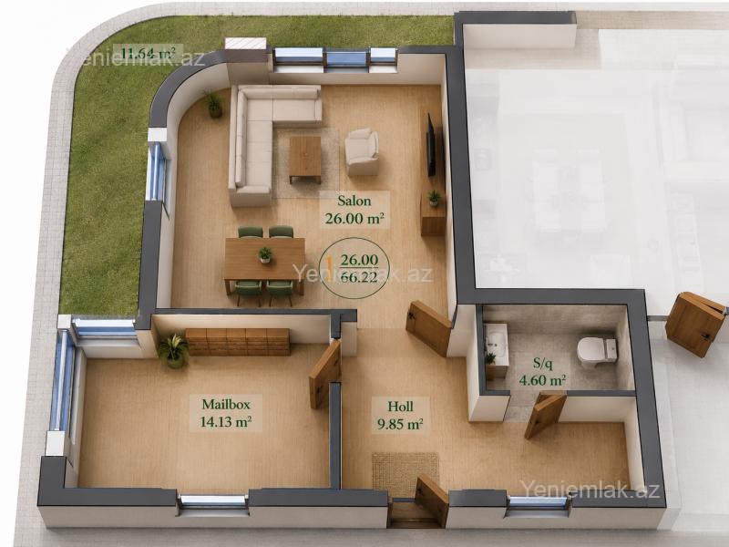 2 otaqlı Bina evi menzil, Nəsimi rayonu, Bakı