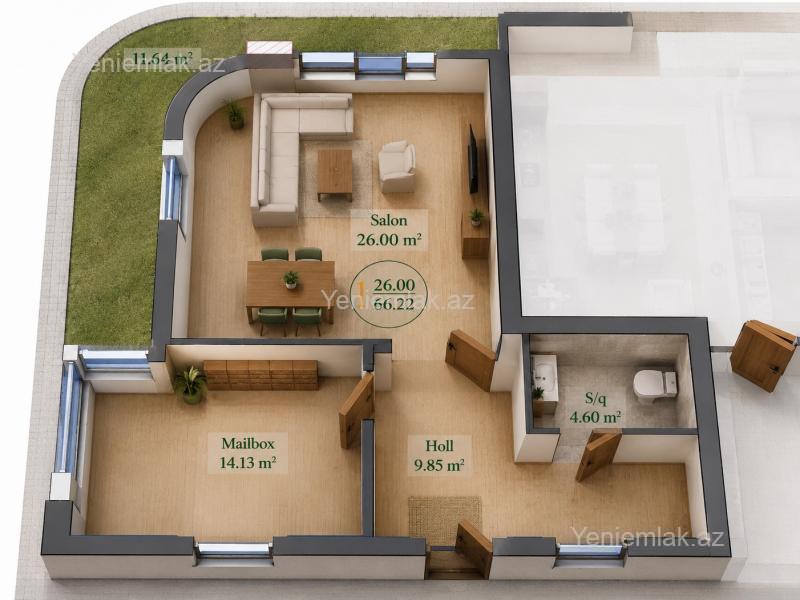2 otaqlı Bina evi menzil, Nəsimi rayonu, Bakı