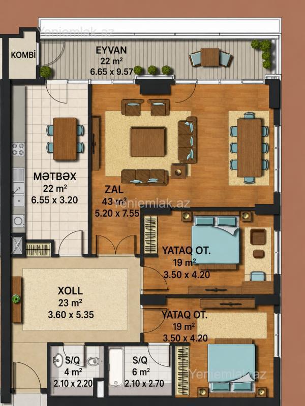 Bari Tower kompleksində 3 otaqlı yeni tikili mənzil satılır, 163 m², 620 000 AZN, şəkil 4 / 6