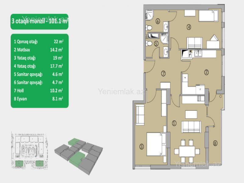 3-room new-build apartment for sale in Çinarlı Park, 101 m², 245 000 AZN, photo 5 / 12